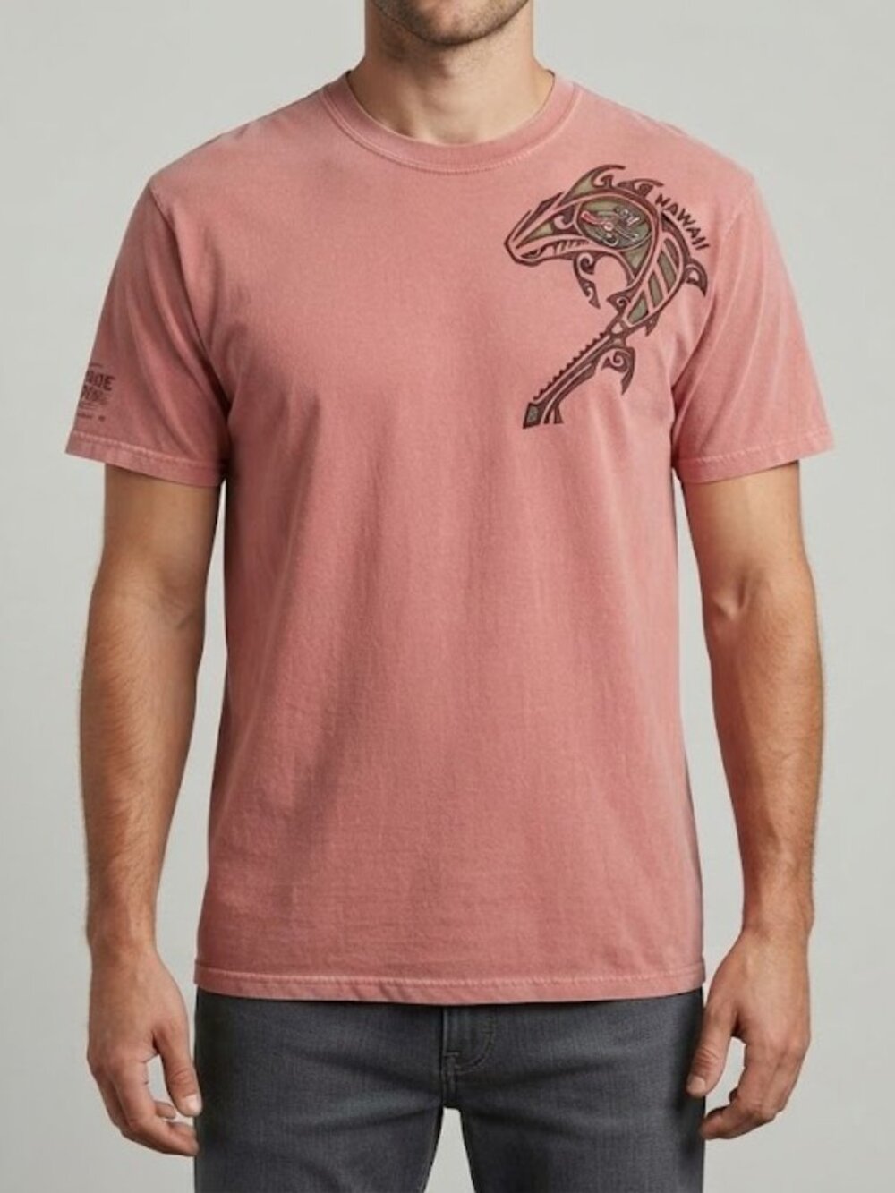 Chilli Washed Tribal Shark Hawaii Graphic Short Sleeve Tee